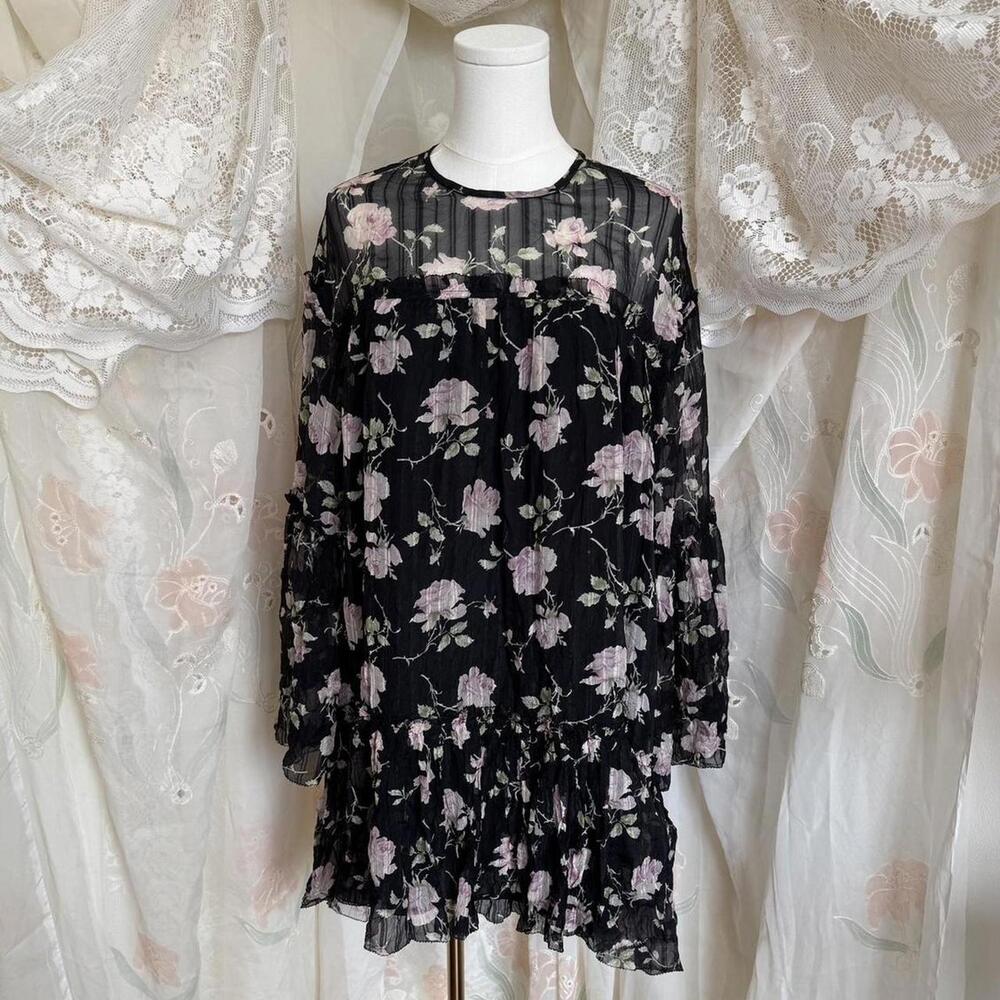 SOLD Ulla Johnson silk black floral oversized dress